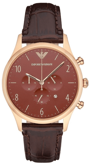 Emporio Armani Classic Chronograph Burgundy Dial Brown Leather Strap Watch For Men - AR1890