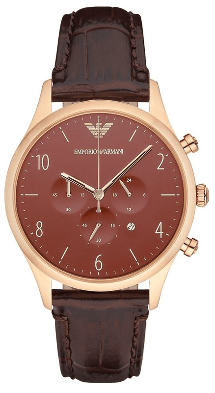 Emporio Armani Classic Chronograph Burgundy Dial Brown Leather Strap Watch For Men - AR1890