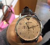 Emporio Armani Classic Chronograph Cream Dial Brown Leather Strap Watch For Men - AR1878