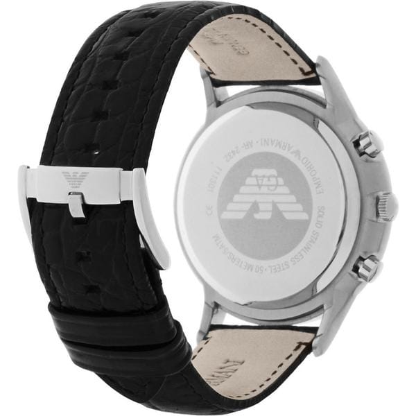 Emporio Armani Classic Chronograph Silver Dial Black Leather Strap Watch For Men - AR2432