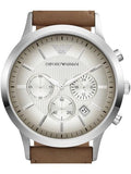 Emporio Armani Classic Chronograph Silver Dial Brown Leather Strap Watch For Men - AR2471