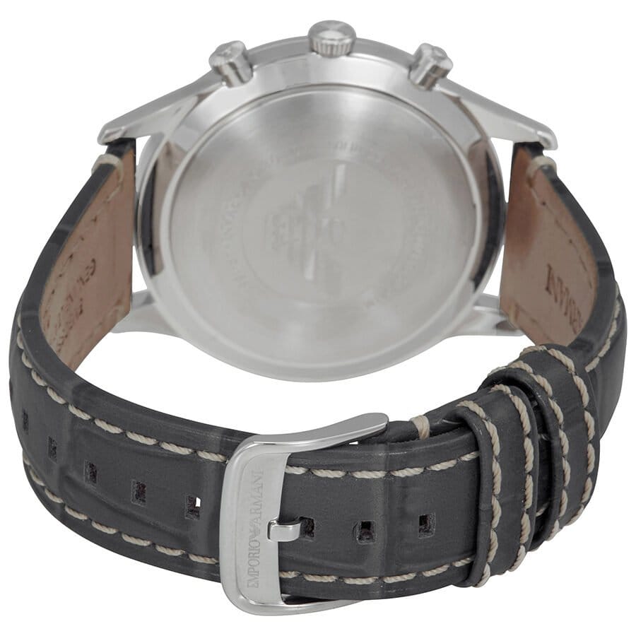 Emporio Armani Classic Chronograph Silver Dial Grey Leather Strap Watch For Men - AR1861