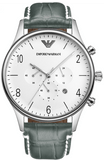 Emporio Armani Classic Chronograph Silver Dial Grey Leather Strap Watch For Men - AR1861