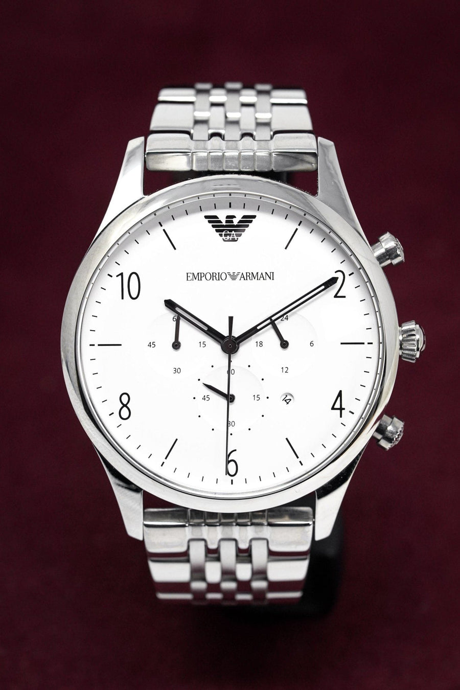 Emporio Armani Classic Chronograph Silver Dial Silver Steel Strap Watch For Men - AR1879