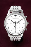 Emporio Armani Classic Chronograph Silver Dial Silver Steel Strap Watch For Men - AR1879