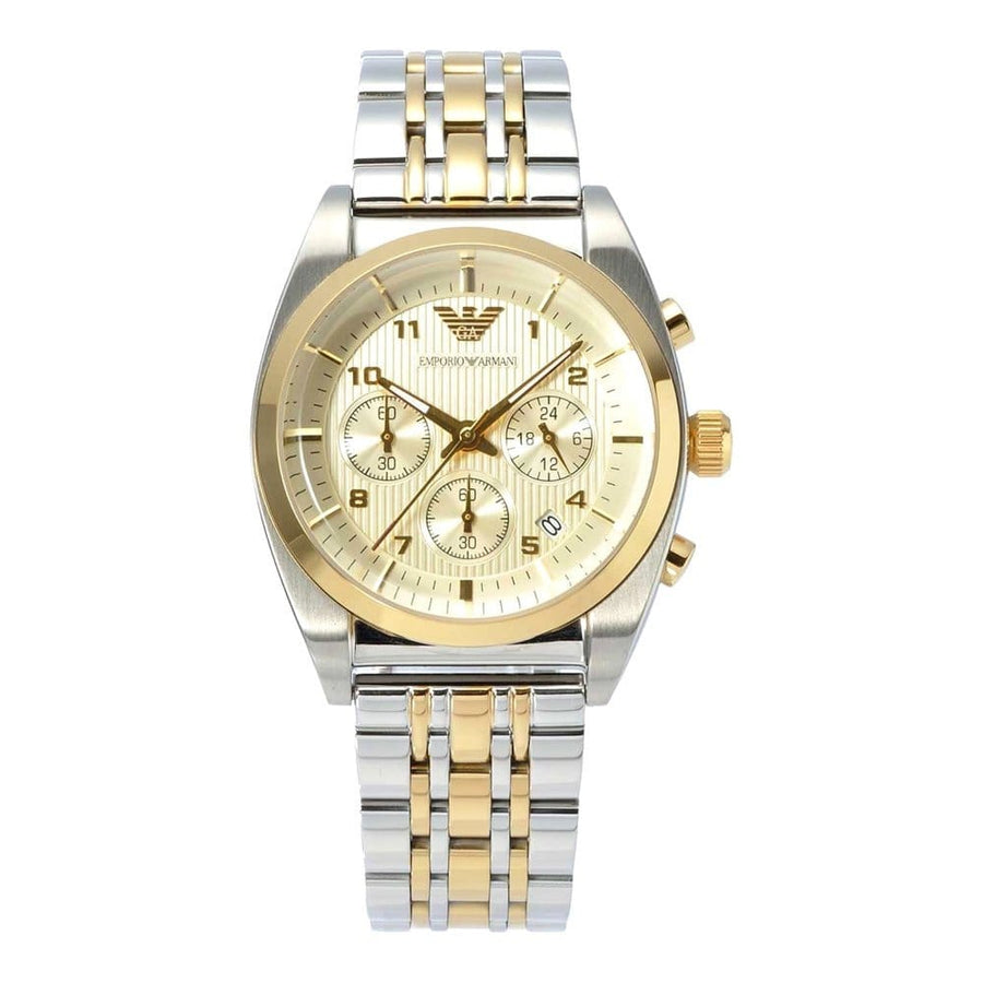 Emporio Armani Classic Chronograph White Dial Two Tone Steel Strap Watch For Men - AR0396