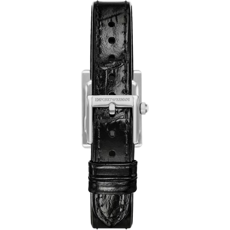 Emporio Armani Classic Crystals Silver Dial Black Leather Strap Watch for Women - AR11660