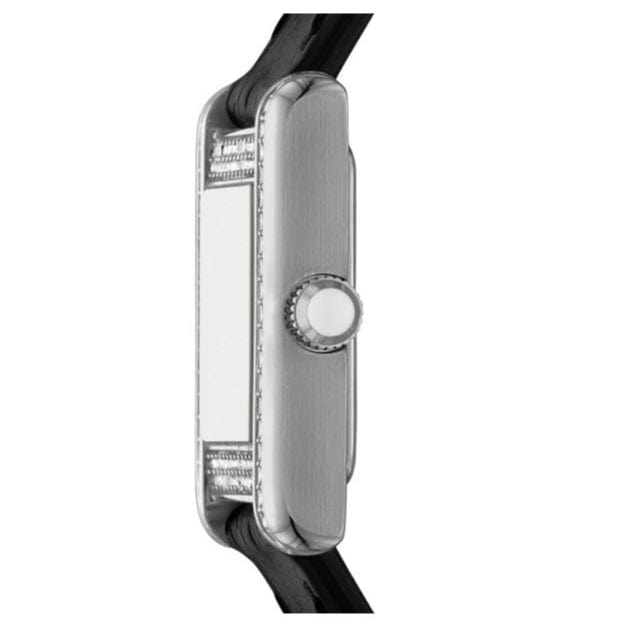 Emporio Armani Classic Crystals Silver Dial Black Leather Strap Watch for Women - AR11660