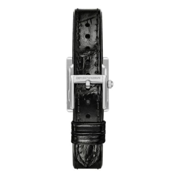 Emporio Armani Classic Crystals Silver Dial Black Leather Strap Watch for Women - AR11660