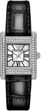 Emporio Armani Classic Crystals Silver Dial Black Leather Strap Watch for Women - AR11660