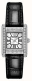 Emporio Armani Classic Crystals Silver Dial Black Leather Strap Watch for Women - AR11660