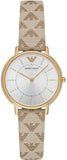 Emporio Armani Classic Kappa White Dial Brown Leather Strap Watch For Women - AR11009