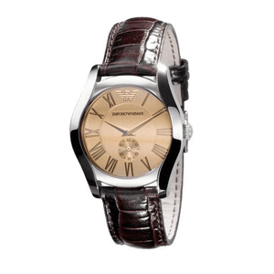 Emporio Armani Classic Quartz Beige Dial Brown Leather Strap Watch For Men - AR0646