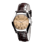 Emporio Armani Classic Quartz Beige Dial Brown Leather Strap Watch For Men - AR0646