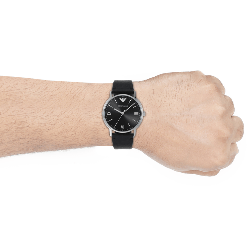 Emporio Armani Classic Quartz Black Dial Black Leather Strap Watch For Men - AR1692