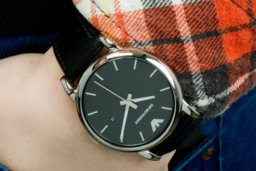 Emporio Armani Classic Quartz Black Dial Black Leather Strap Watch For Men - AR1692