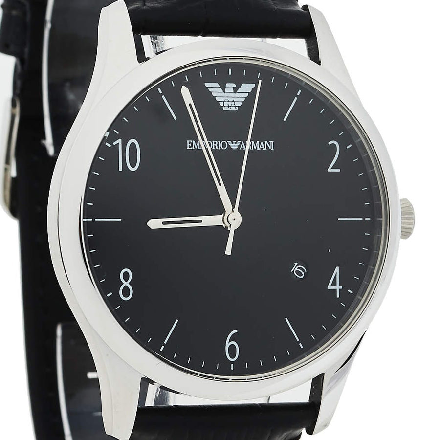 Emporio Armani Classic Quartz Black Dial Black Leather Strap Watch For Men - AR1865