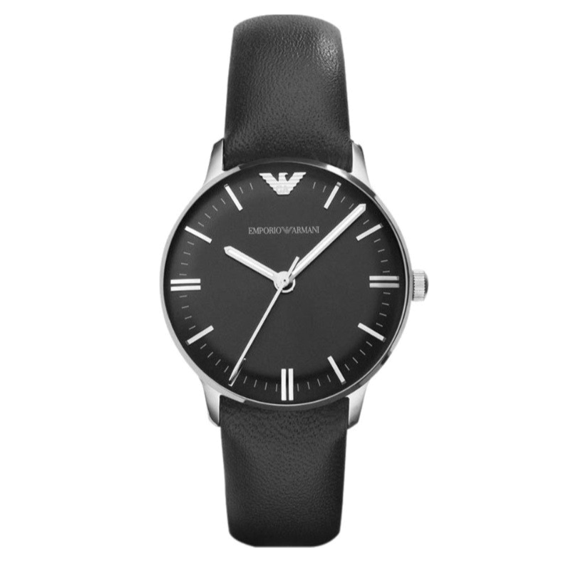 Emporio Armani Classic Quartz Black Dial Black Leather Strap Watch For Women - AR1600