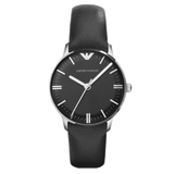Emporio Armani Classic Quartz Black Dial Black Leather Strap Watch For Women - AR1600