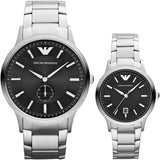 Emporio Armani Classic Quartz Black Dial Silver Steel Strap Watch For Men - AR9107