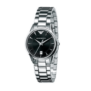 Emporio Armani Classic Quartz Black Dial Silver Steel Strap Watch For Women - AR2441