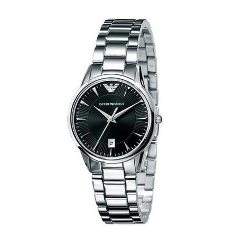 Emporio Armani Classic Quartz Black Dial Silver Steel Strap Watch For Women - AR2441