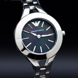 Emporio Armani Classic Quartz Black Dial Silver Steel Strap Watch For Women - AR7328