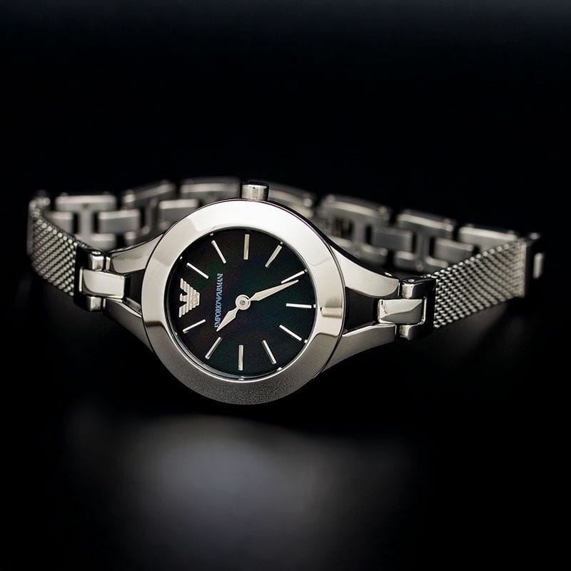 Emporio Armani Classic Quartz Black Dial Silver Steel Strap Watch For Women - AR7328