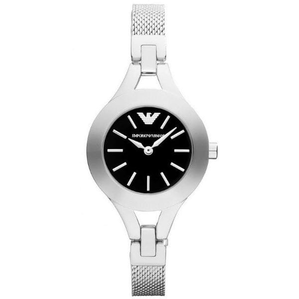Emporio Armani Classic Quartz Black Dial Silver Steel Strap Watch For Women - AR7328