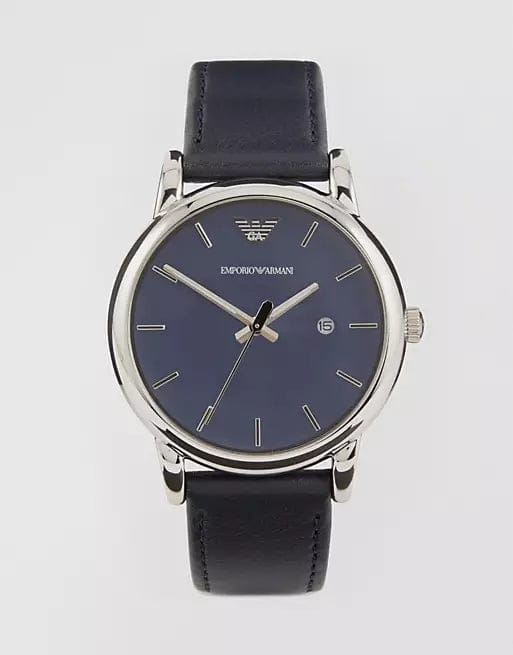 Emporio Armani Classic Quartz Blue Dial Black Leather Strap Watch For Men - AR1731