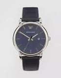 Emporio Armani Classic Quartz Blue Dial Black Leather Strap Watch For Men - AR1731