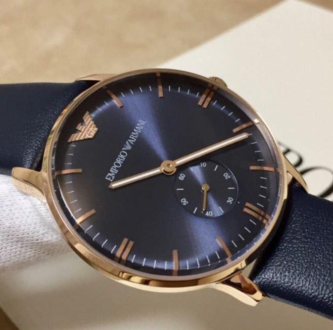 Emporio Armani Classic Quartz Blue Dial Blue Leather Strap Watch For Men  - AR2071