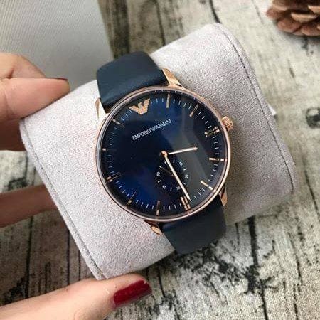 Emporio Armani Classic Quartz Blue Dial Blue Leather Strap Watch For Men  - AR2071