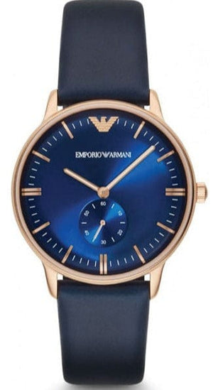 Emporio Armani Classic Quartz Blue Dial Blue Leather Strap Watch For Men  - AR2071