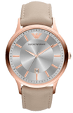 Emporio Armani Classic Quartz Silver Dial Beige Leather Strap Watch For Men - AR2464