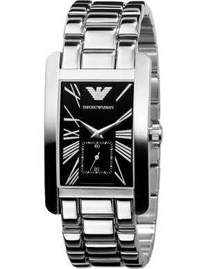 Emporio Armani Classic Black Dial Silver Stainless Steel Strap Watch For Men - AR0156