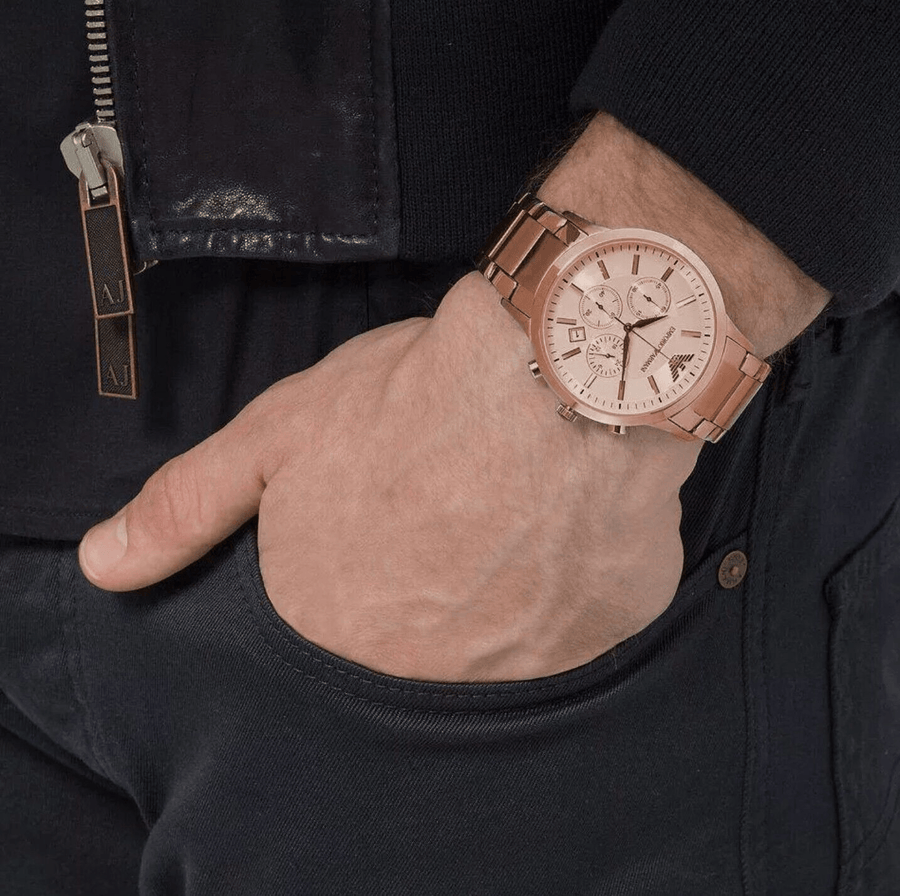 Emporio Armani Classic Rose Gold Chronograph Steel Strap Watch For Men - AR2452