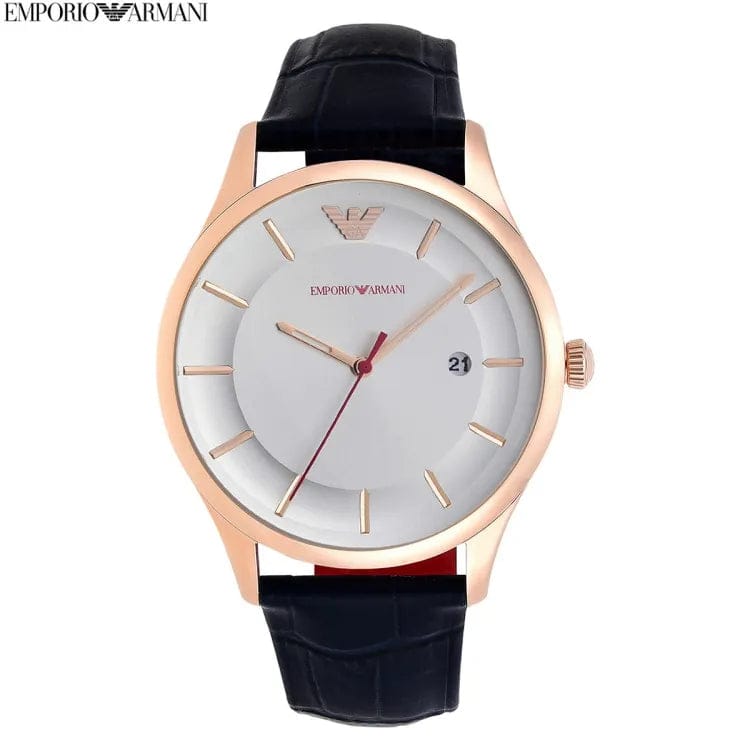 Emporio Armani Classic Silver Dial Blue Leather Strap Watch For Men - AR11131