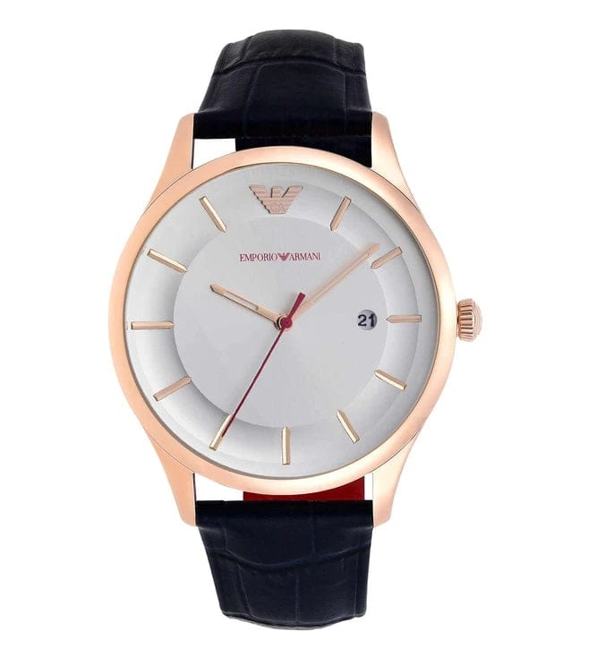 Emporio Armani Classic Silver Dial Blue Leather Strap Watch For Men - AR11131