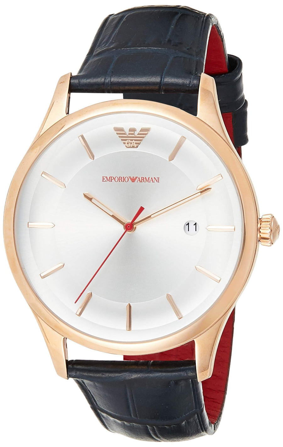 Emporio Armani Classic Silver Dial Blue Leather Strap Watch For Men - AR11131