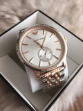 Emporio Armani Classic Silver Dial Two Tone Steel Strap Watch For Men - AR1839