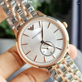 Emporio Armani Classic Silver Dial Two Tone Steel Strap Watch For Men - AR1839