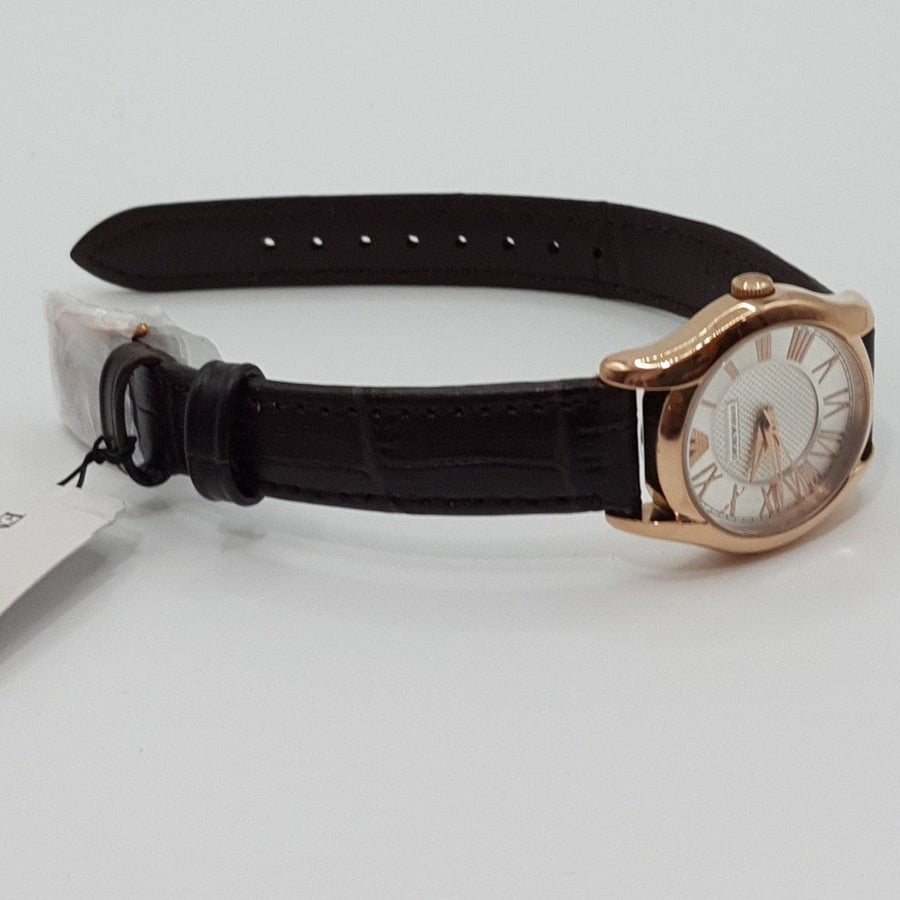 Emporio Armani Classic White Dial Brown Leather Strap Watch For Men - AR9035