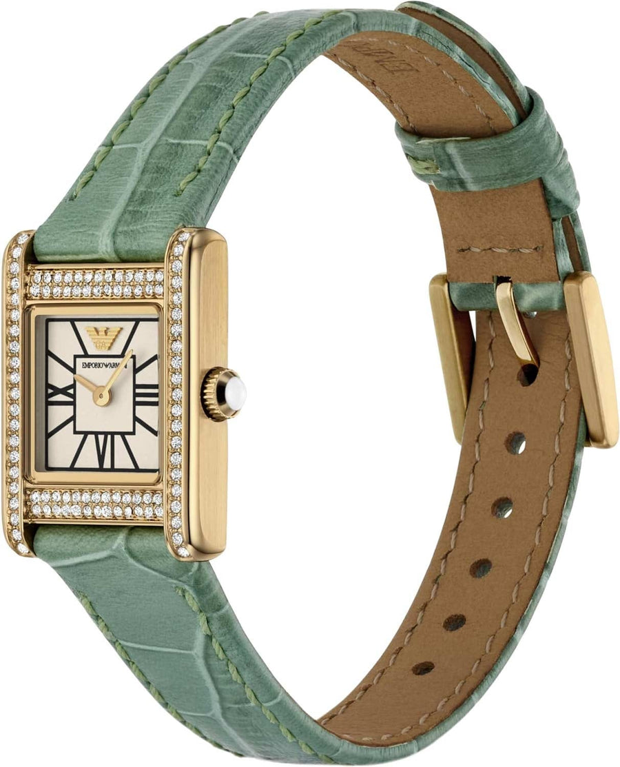 Emporio Armani Classic White Dial Green Leather Strap Watch for Women - AR11661