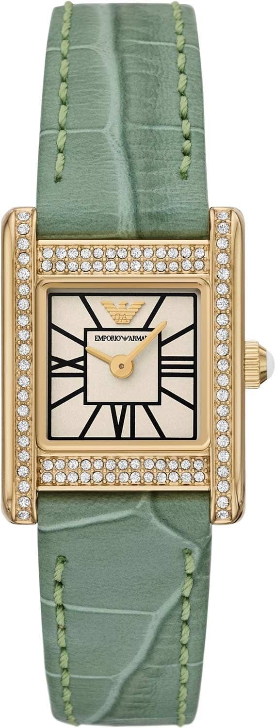 Emporio Armani Classic White Dial Green Leather Strap Watch for Women - AR11661