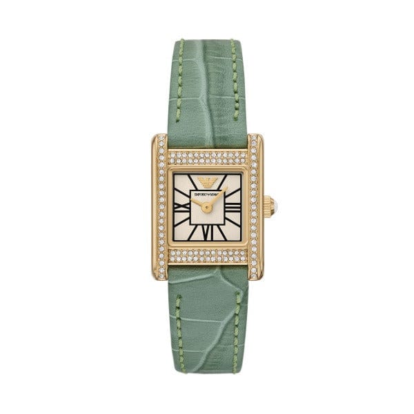 Emporio Armani Classic White Dial Green Leather Strap Watch for Women - AR11661