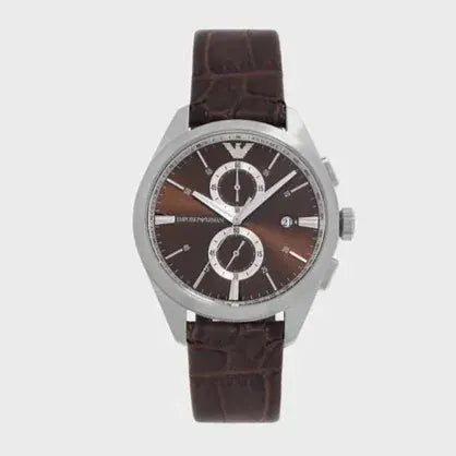 Emporio Armani Claudio Chronograph Brown Dial Brown Leather Strap Watch For Men - AR11482
