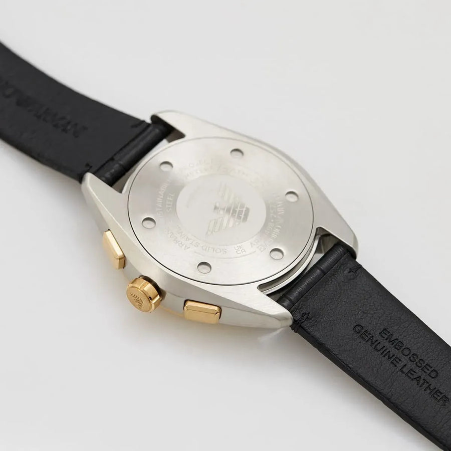 Emporio Armani Claudio Chronograph Silver Dial Black Leather Strap Watch For Men - AR11498