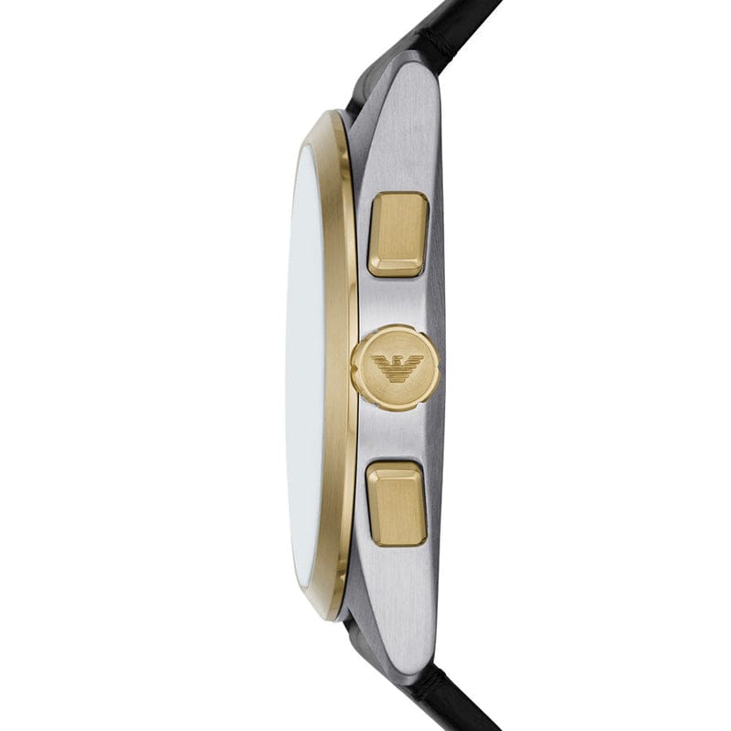 Emporio Armani Claudio Chronograph Silver Dial Black Leather Strap Watch For Men - AR11498