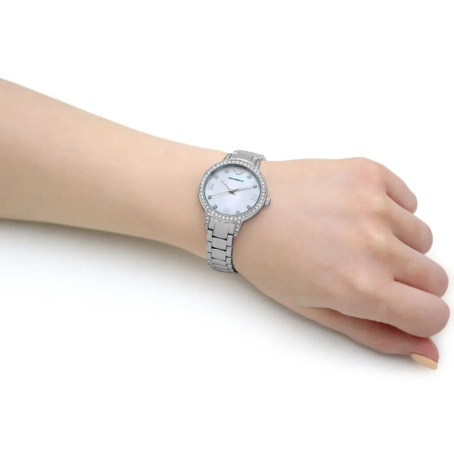 Emporio Armani Cleo Crystals Mother Of Pearl Dial Silver Steel Strap Watch For Women - AR11484